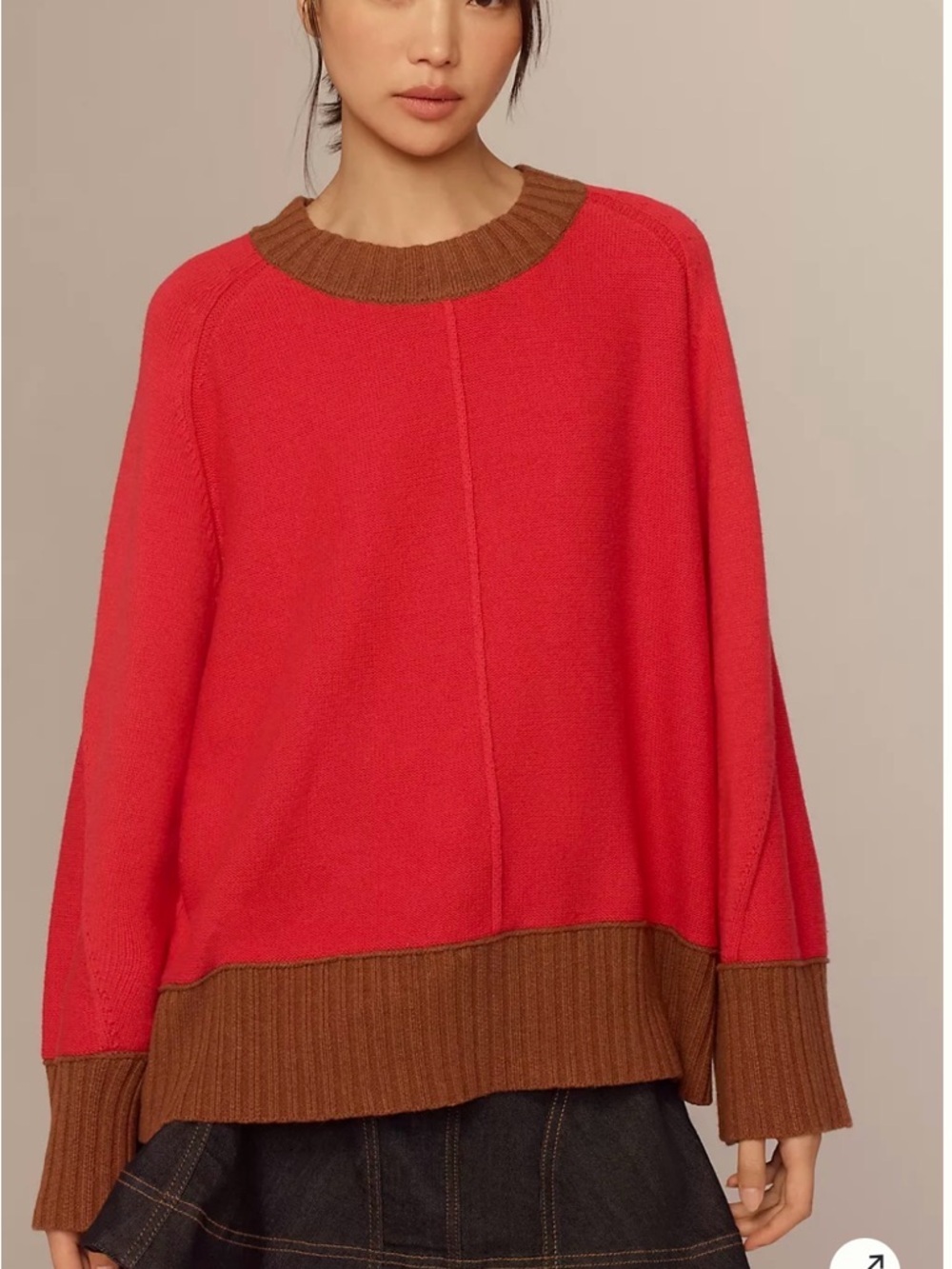 Maeve Anthropologie Chandler Relaxed Crew Neck Pullover Sweater Red Brown XS